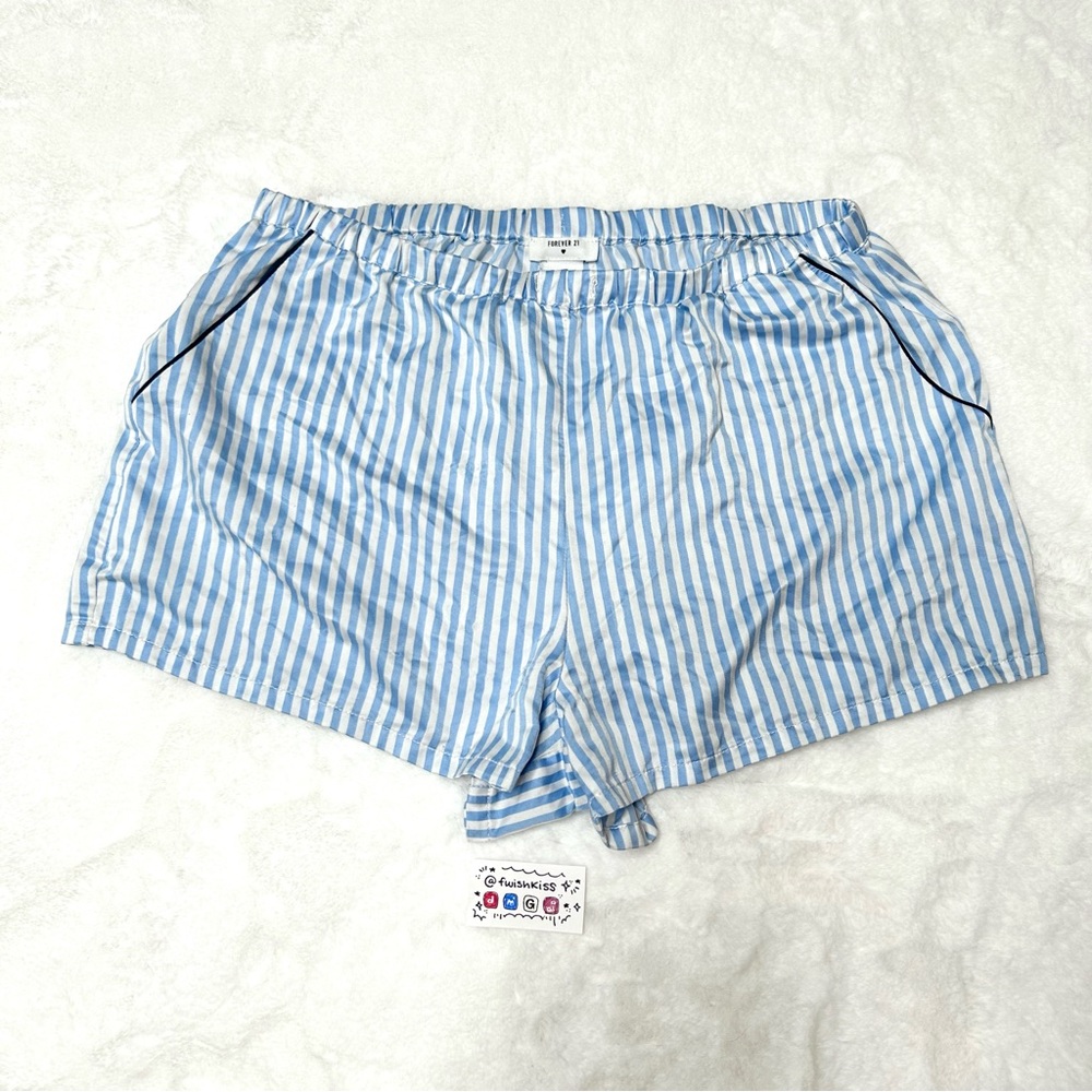 Forever 21 Light Blue Striped High Waist Shorts